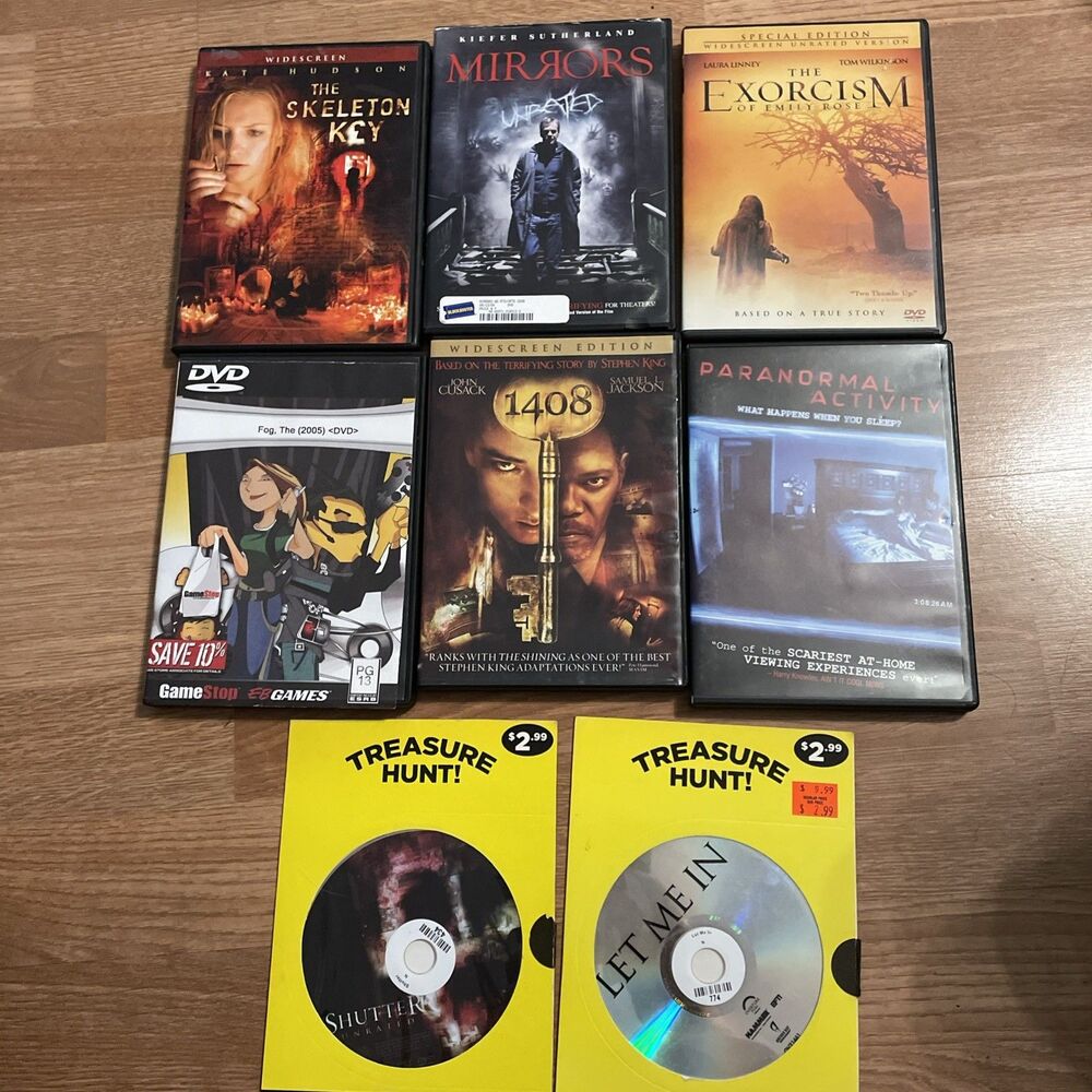 Horror DVD Lot of 8 Paranormal Activity 1408 Mirrors Exorcism Skeleton Key Fog